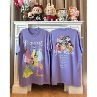 Disney Disney Princess Retro เสื้อยืดสโนว์ไวท์/ซินเดอเรลล่าและพิมพ์การ์ตูนอื่นๆ 100% Cotton Breathable แขนสั้นรอบคอ Nostalgic Girl สไตล์ผู้ชายผู้หญิง All-Match S-5XL