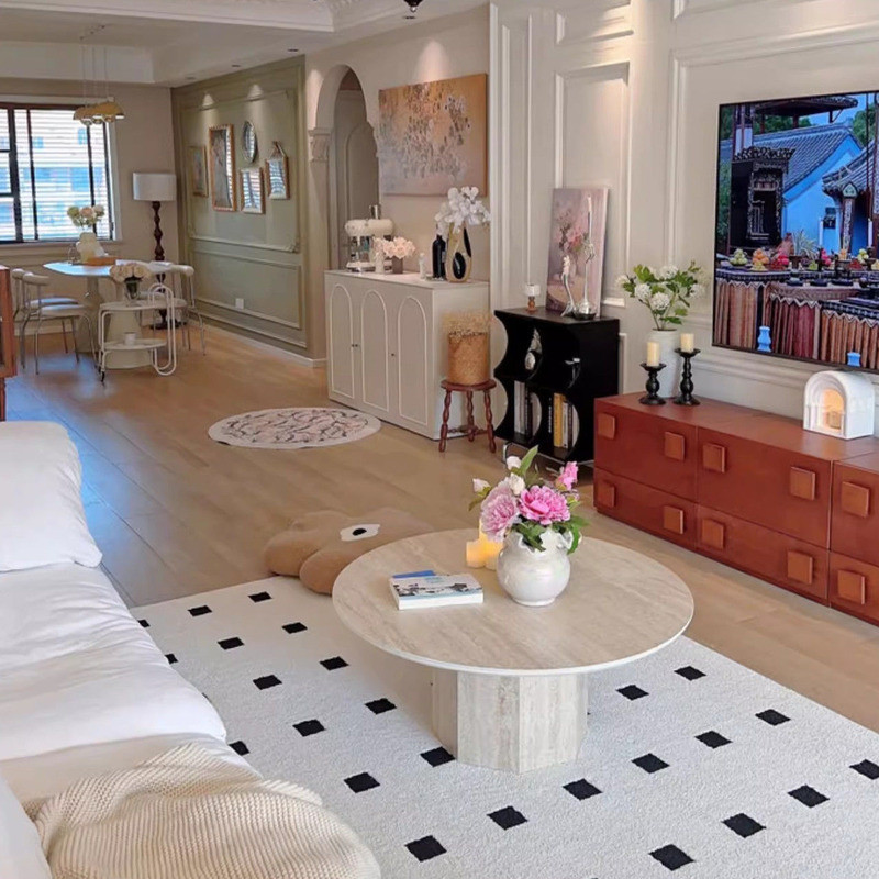 โต๊ะกาแฟห้องนั่งเล่นหินอ่อนกลมฝรั่งเศสหินถ้ำโต๊ะกาแฟโต๊ะเล็กๆสำหรับบ้านขนาดเล็กสไตล์สแกนดิเนเวียน - รูปที่ 4