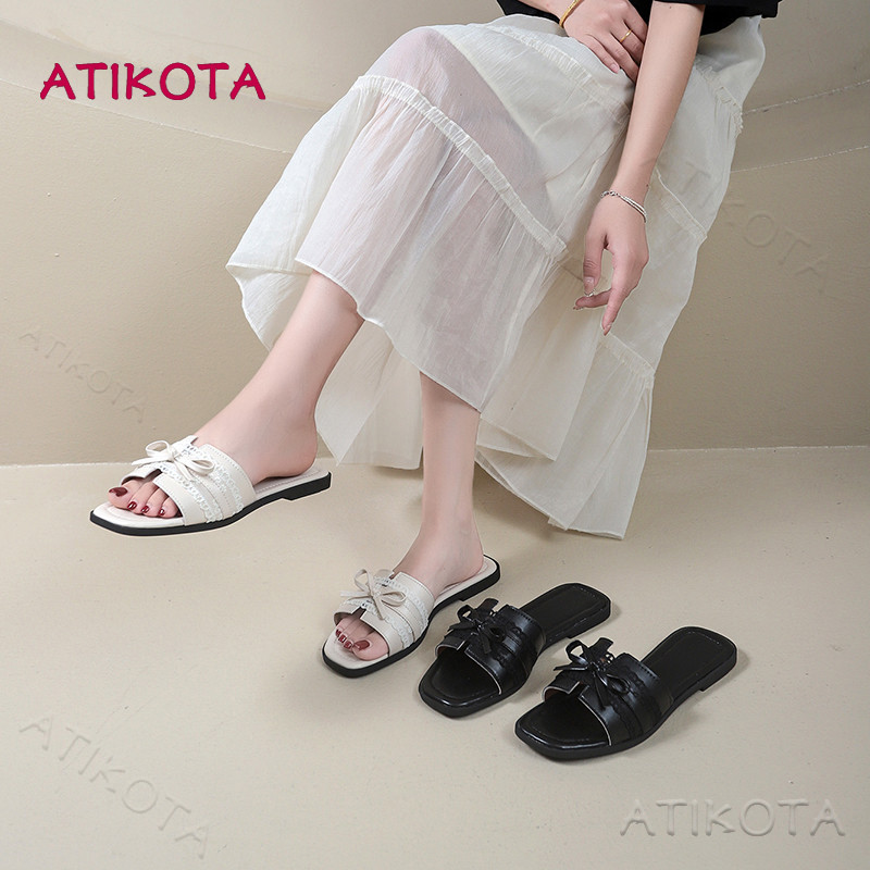 Atikota รองเท้าแตะผู้หญิงดีไซน์แฟชั่น โบว์ตกแต่ง สบายและน้ำหนักเบา เหมาะสำหรับใส่ลำลอง