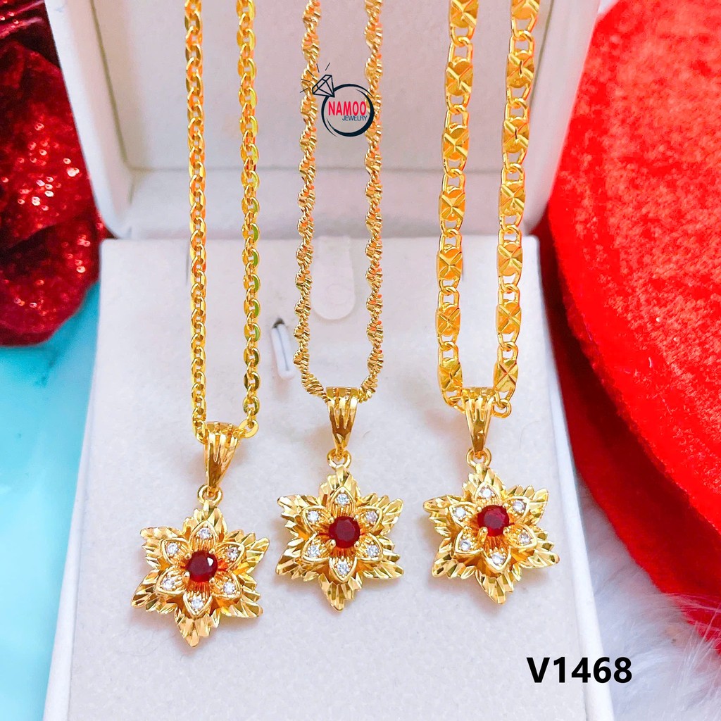 โวลต์1468 สร้อยคอผู้หญิงหลายกลีบหน้าดอกไม้เรียงรายด้วยหินสีแดงตรงกลางเสน่ห์โชคดีและหรูหรา