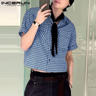 เสื้อเชิ้ตแขนสั้นลายสก๊อตสำหรับผู้ชาย ดีไซน์พิเศษพร้อมกระเป๋…