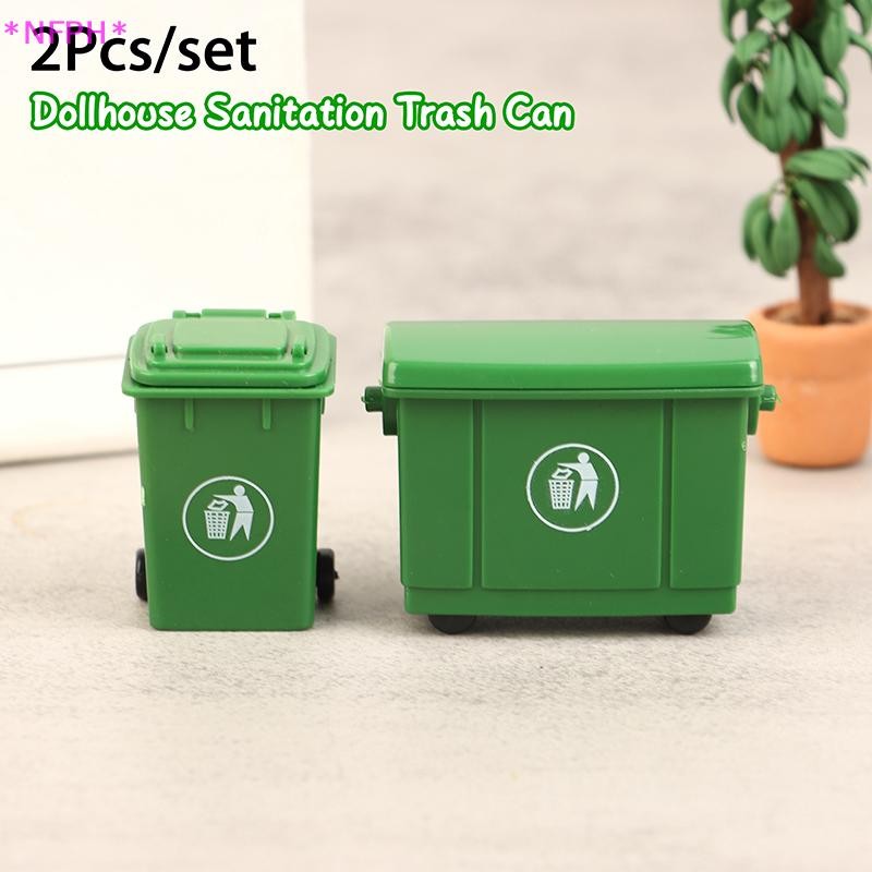 NFPH> 1 ชุด 1:12 Dollhouse Miniature ถังขยะสุขาภิบาลจําลอง Curbside ของเล่นเด็ก ของขวัญใหม่