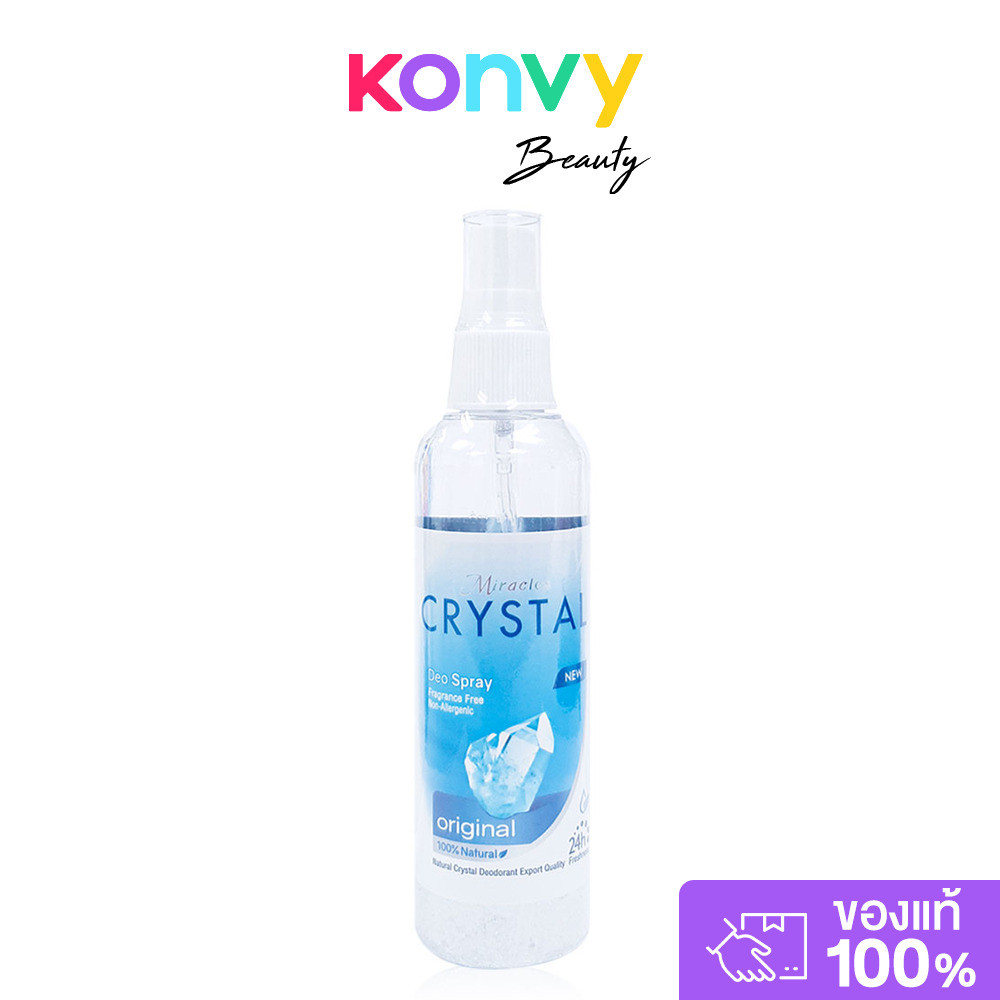 Miracles Crystal Spray 100ml สเปรย์ระงับกลิ่นกาย ผลิตจากสารส้มธรรมชาติ ผสานสารสกัดแตงกวา ขมิ้นชัน และชะเอมเทศ.