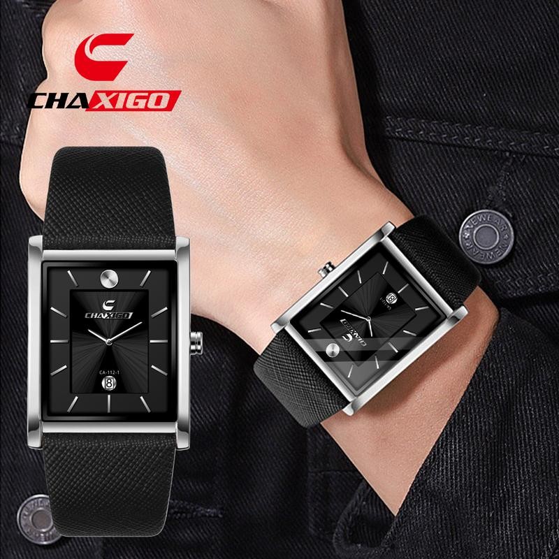CHAXIGO นาฬิกาผู้ชาย กันน้ำ 100% มาแรง ดีไซน์เก๋ไก๋ เครื่องควอตซ์ แสดงวันที่ สายหนัง พร้อมส่ง CA112-1songkran