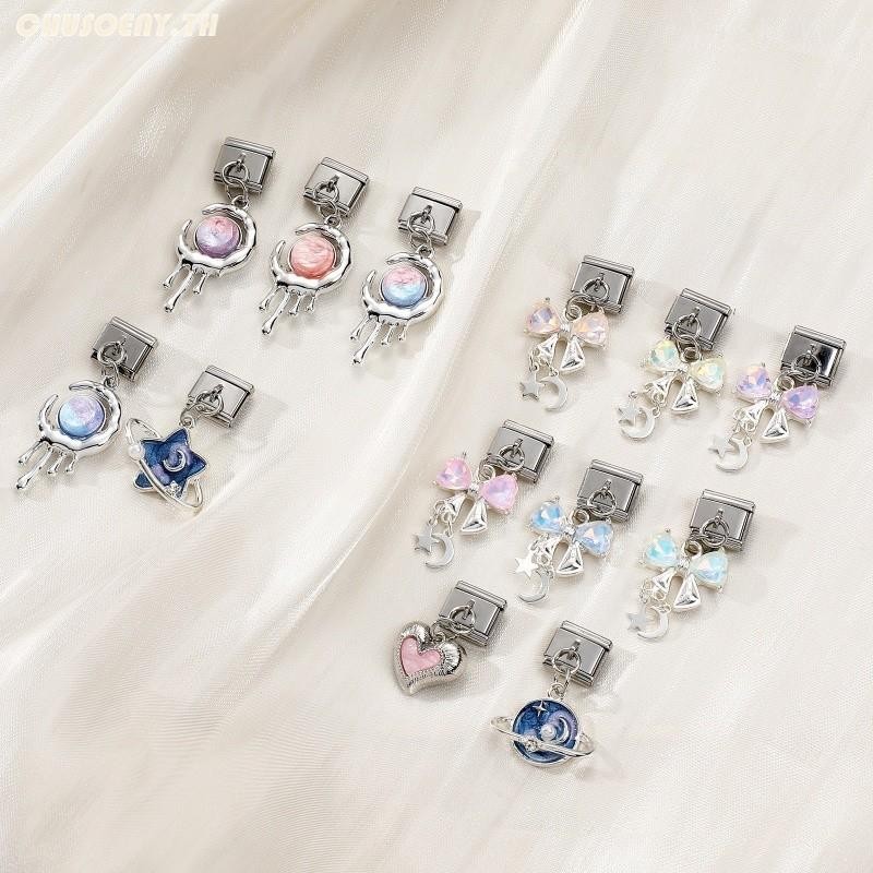 จี้ Moon Italian Charm สำหรับสร้อยข้อมือ ขนาด 9 มม., สแตนเลส, เพิ่มสไตล์และความสวยงาม