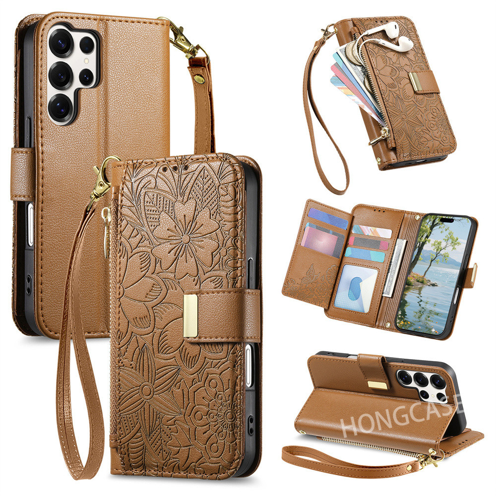 SAMSUNG เคสโทรศัพท์สําหรับSamsung Galaxy S25 Ultra Edge Plus S25Ultra S25Edge S25Plus 4G 5G 2025 Flip Card Slotหนังกันกระแทกปลอกขาตั้งผู้ถือรูปแบบวงเล็บป้องกันปกหลัง