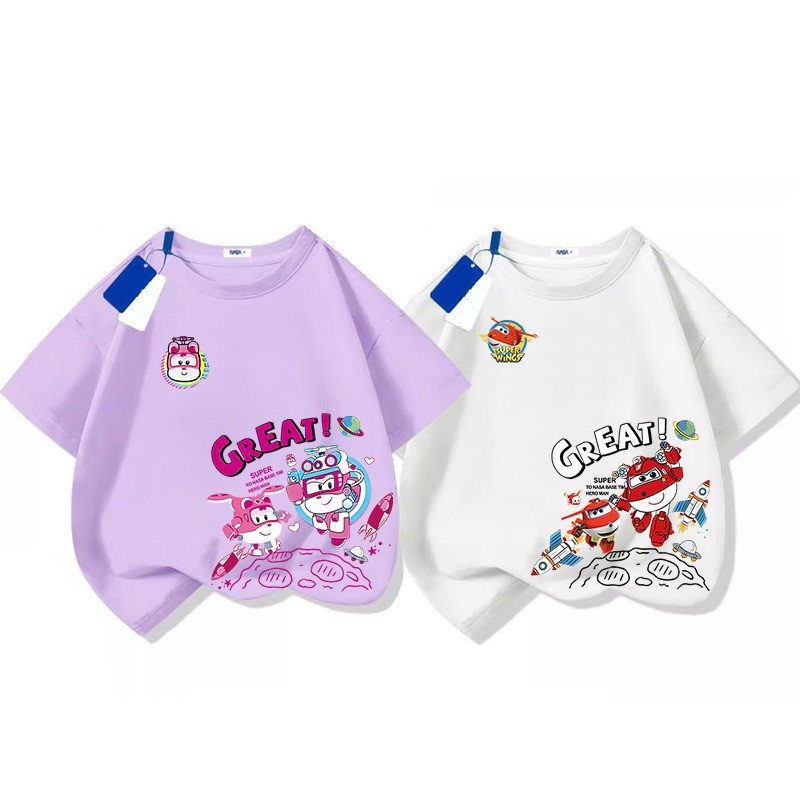 (จัดส่งตลอด 24 ชั่วโมง)KIDS TNASA เสื้อยืด เด็ก Super Wings พิมพ์ลายการ์ตูน แขนสั้น คอกลม สบายและนุ่ม เสื้อเด็ก