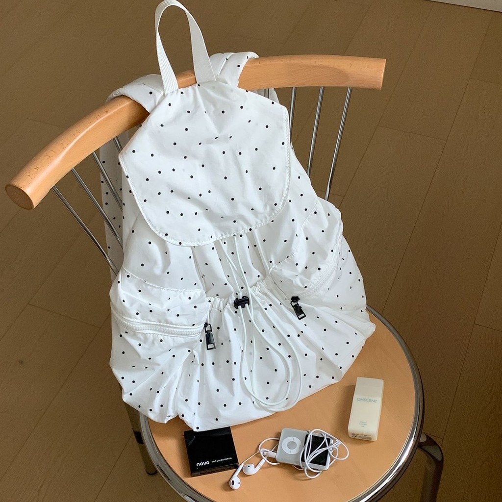 Beam Backpack ดีไซน์หญิง Niche Design Polka Dot สำหรับนักเรียนและนักศึกษามหาวิทยาลัย ในสไตล์ใหม่