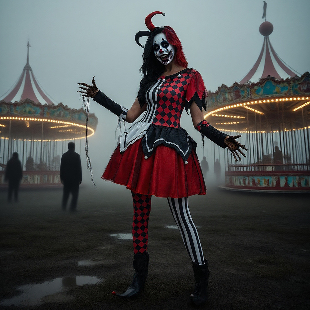 ตัวตลกเทศกาลเครื่องแต่งกายทําให้ตกใจ ศักดิ์สิทธิ์ คอสเพลย์การแสดงบนเวทีเครื่องแต่งกายเทศกาลสยองขวัญแ