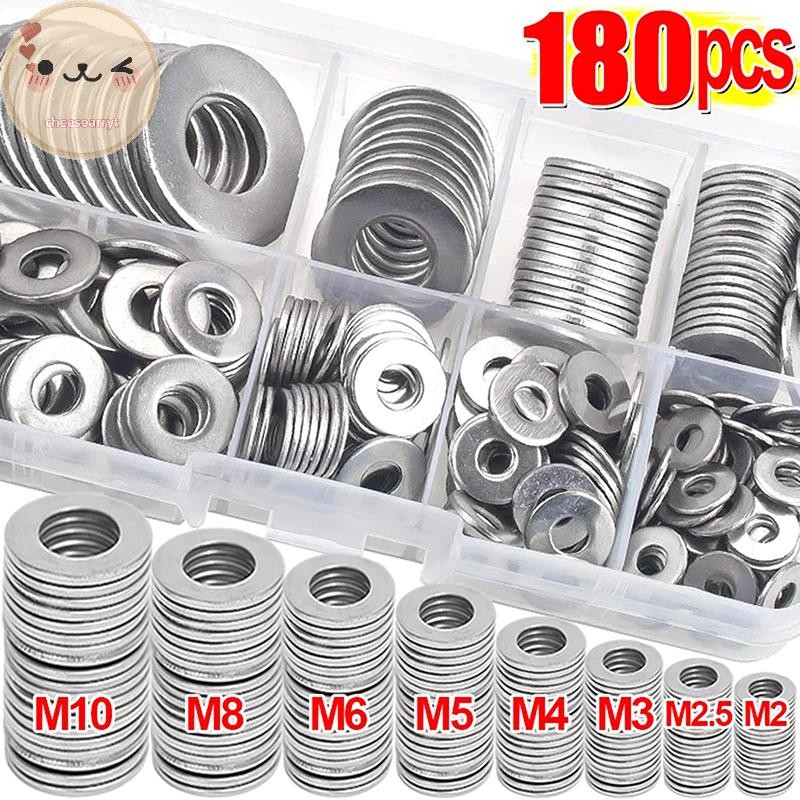 Chee 180pcs สแตนเลสเครื่องซักผ้า O แหวน Fasteners ปะเก็นชุด Assortment ชุด M2 M2.5 M3 M4 M5 M6 M8 M1