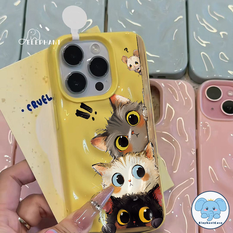 เคสไอโฟน16 สำหรับ IPhone 15 16 13 11 14 12 Pro Max 15 14 16 6 6s Plus XR X XS MAX ภาพวาดสีน้ำมันตลกๆ รูปการ์ตูนแมวสามตัว