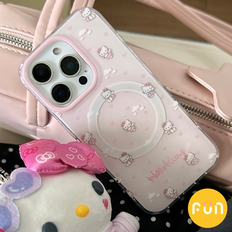 น่ารัก Clouds Hello Kitty ที่วางแม่เหล็กแบบพับได้ขาตั้งโทรศัพท์มือถือสําหรับ iPhone 17 16 15 14 13 Pro Max 17Promax ป้องกันฝุ่น IMD Hard PC ปลอกมือถือ - รูปที่ 2