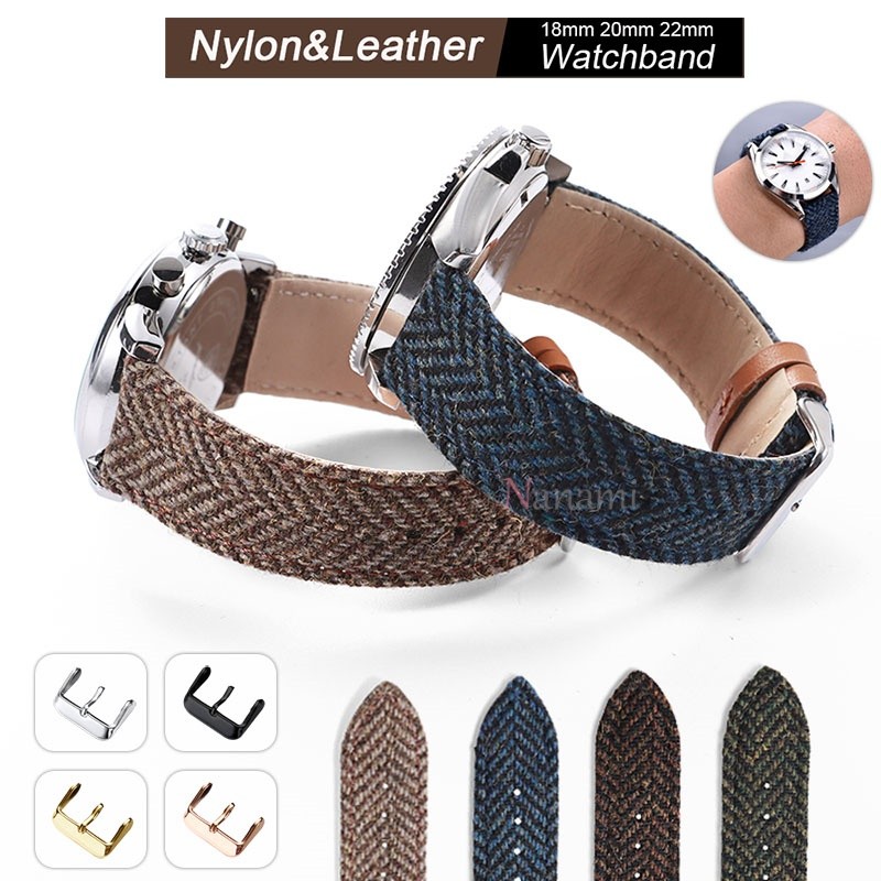 วินเทจไนลอนสานหนังแท้สายนาฬิกาข้อมือ18มิลลิเมตร20มิลลิเมตร22มิลลิเมตรที่มีคุณภาพสูงทวีดผ้าใบด่วนที่วางจําหน่ายสายผู้ชายผู้หญิงสร้อยข้อมือเปลี่ยน