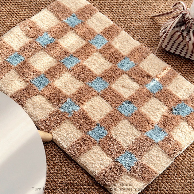 อิน สไตล์กระดานหมากรุกห้องน้ําดูดซับเสื่อปูพื้นห้องน้ําลื่นประตูเสื่อแคชเมียร์ห้องนอนข้างเตียงผ้าห่ม - รูปที่ 5