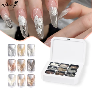 Monja กล่องเล็บ UV เจล Polish Aurora Powder Fairy Glitter ครีมสะท้อนแสง Sequin ความนิยม Soak Offเงา