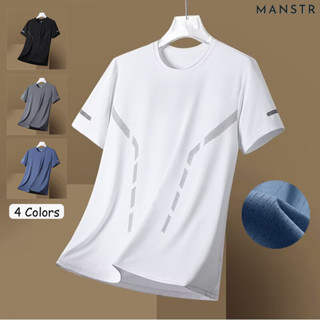 MANSTR [4สี] M-5XL ผู้ชายผ้าไหมน้ำแข็งแห้งเร็วกีฬาสีทึบตาข่า…