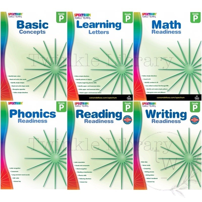 Spectrum Basic Concepts / Learning Letters / Math / Phonics / Reading / Writing Readness Grade P | ห