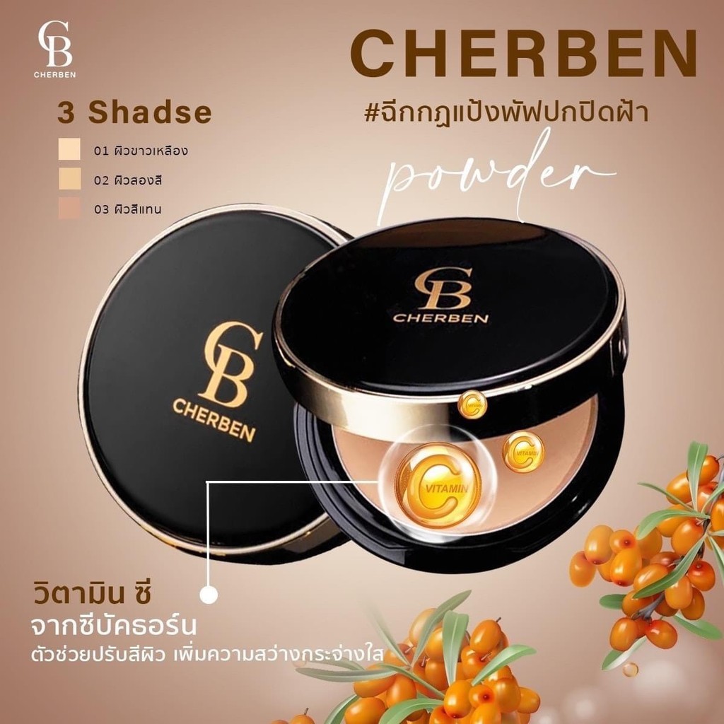 แป้งพัฟเชอเบญ Cherben ปกปิดดีเยี่ยม สลายฝ้า หน้าเด็ก คุมมันกันเหงื่อกันน้ำ เบาสบายผิว ไม่อุดตัน CB