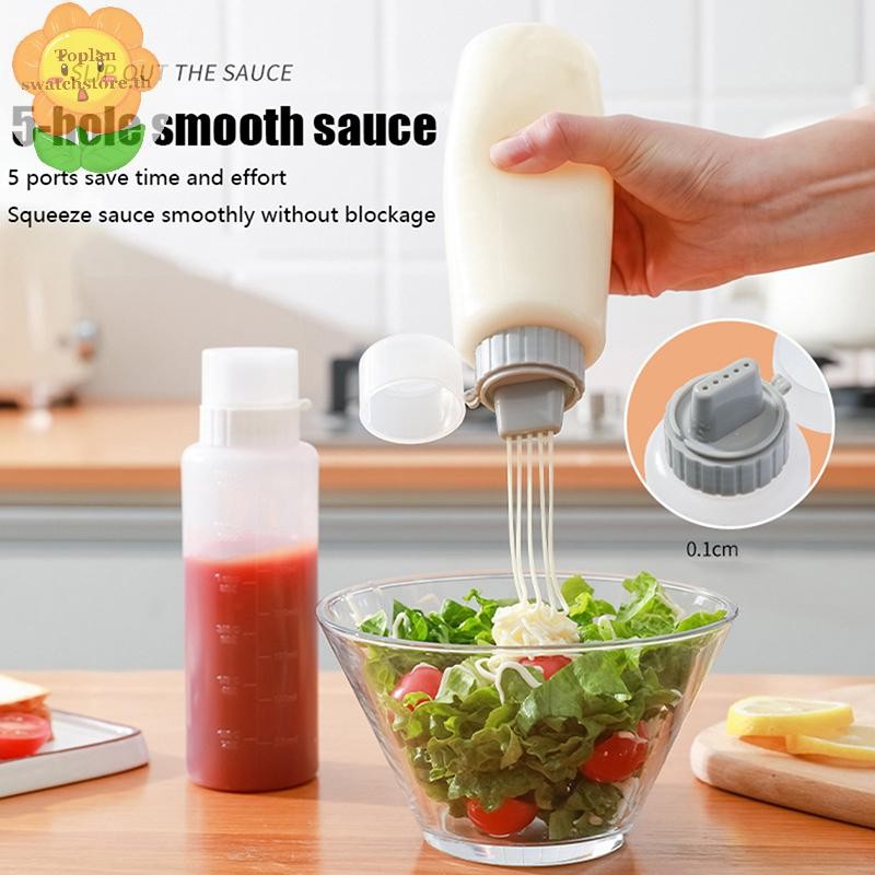 Toplan 1 PC 350/175ml 5 หลุมเครื่องปรุงรสบีบขวดซอสมะเขือเทศมัสตาร์ดบีบขวดซอส Dispenser Storage Jar อุปกรณ์ครัว TH ราคา ถูกที่สุด ดีลบีเคเค
