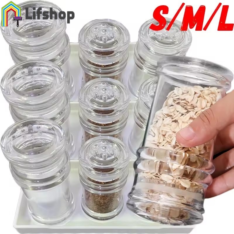 ขวดเครื่องเทศอะคริลิคเกรดอาหารพร้อมฝาปิดป้องกันการรั่ว-ภาชนะเก็บในครัวแบบใสสําหรับกาแฟเกลือพริกไทย 3 ขนาด