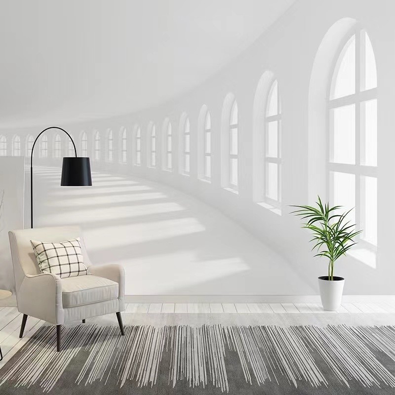 3d สามมิติภาพจิตรกรรมฝาผนัง Extended Space วอลล์เปเปอร์โซฟาพื้นหลังผนังผ้าร้านขายเสื้อผ้า Influencer