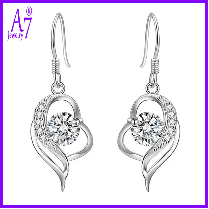 ต่างหูประดับเพชรรูปหัวใจกลวงยาวใหม่ RXW633