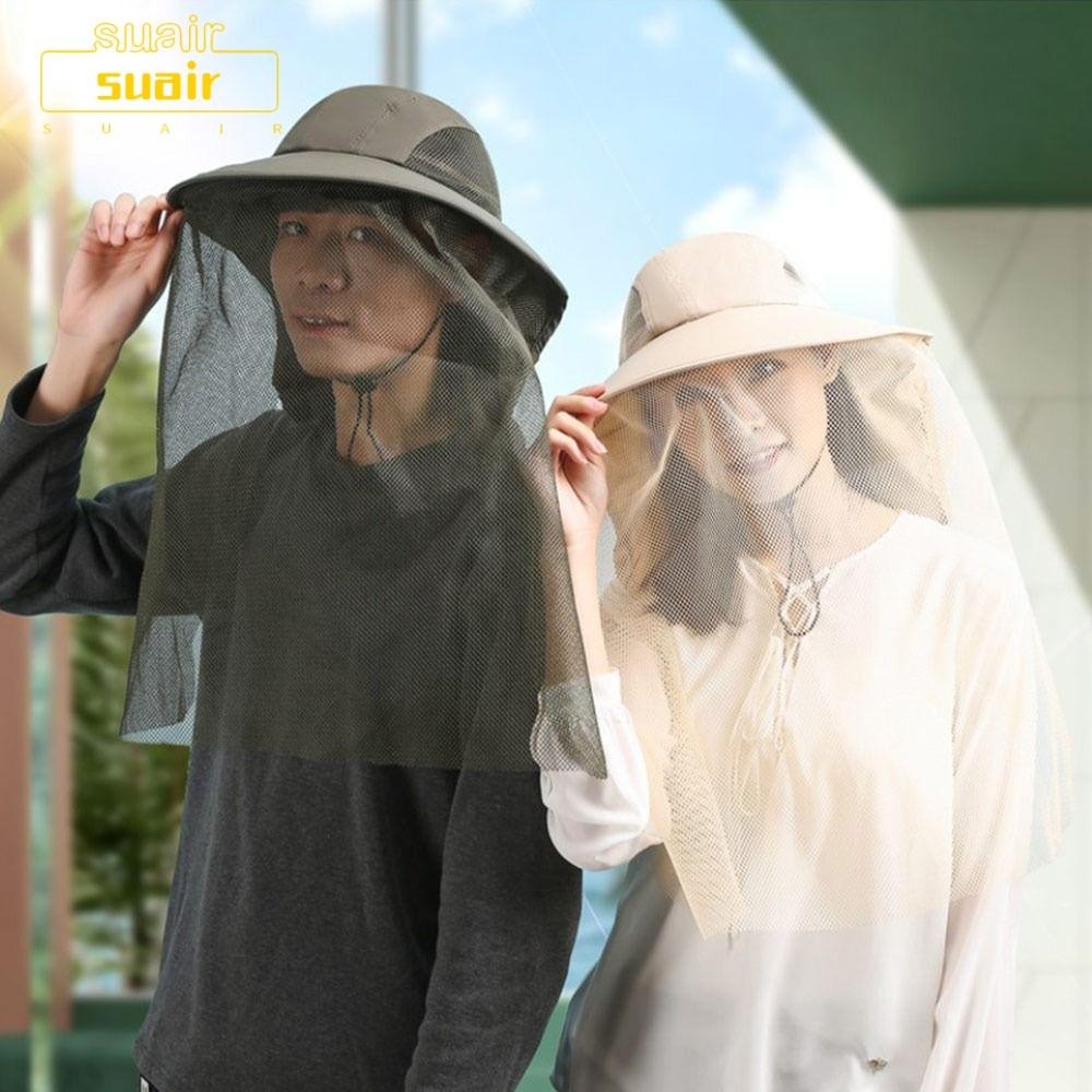 Suair หมวกกันยุง, หมวกกันแดดตกปลาแบบพับได้ป้องกันการขับไล่, ฤดูร้อนสบายๆตาข่ายซ่อนแมลงผึ้งป้องกันถังหมวกป่า