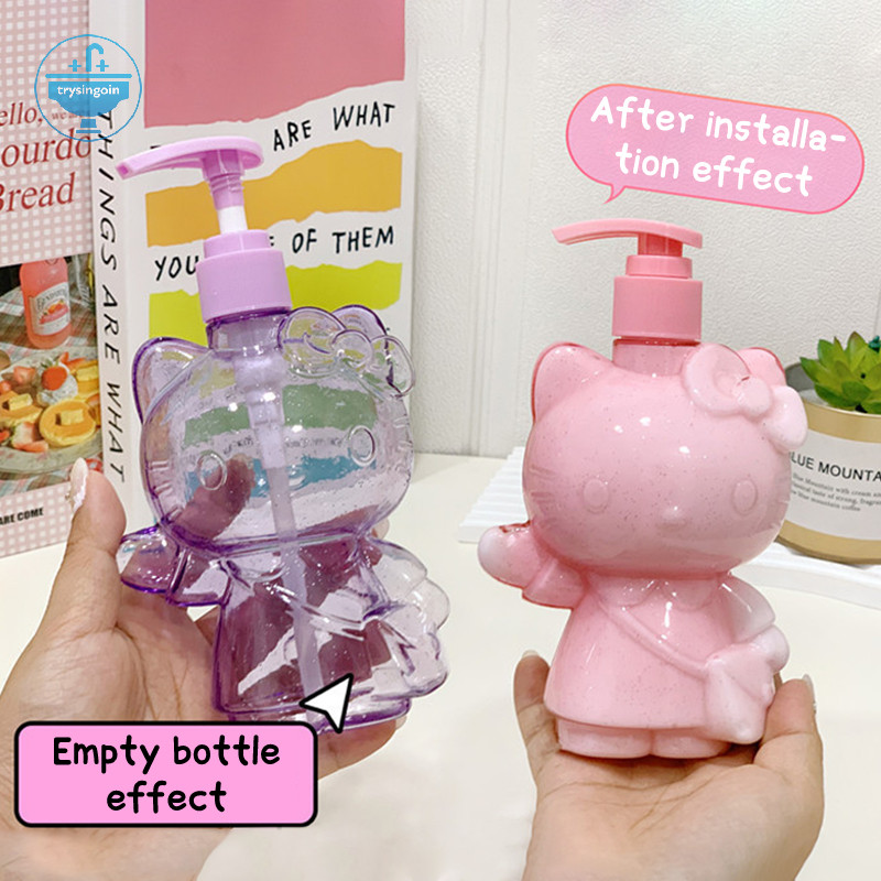 [trysingoin] 500ml Hello Kitty ขวดสบู่กลิตเตอร์ใสน่ารัก Kuromi Melody แชมพูอาบน้ํานมขวดย่อยโลชั่นกดขวด TH