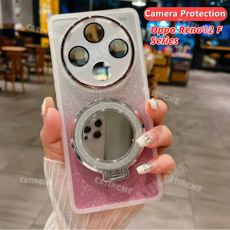 Oppo Reno12 F 5G 2024 กระจกวงเล็บแม่เหล็ก Glitter สําหรับ Oppo Reno 12F 5G 12 F Reno12F Reno12 12 F 4G 5G ฝาครอบกล้อง Shcokproof เคสโทรศัพท์เลนส์ป้องกันนุ่มปกหลัง
