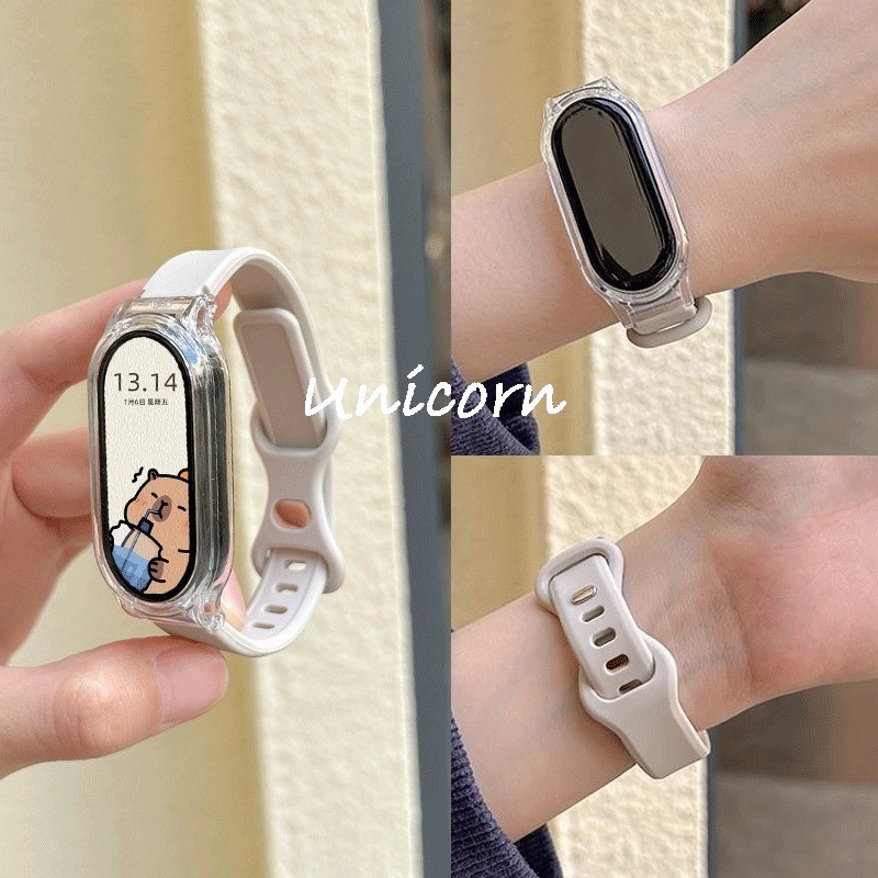 สายรัด + สําหรับ Xiaomi mi band 8 7 สร้อยข้อมือซิลิโคนข้อมือ Miband 5 6 NFC เปลี่ยนกีฬา Pulsera mi band 8 7 6 3 4 5 สาย