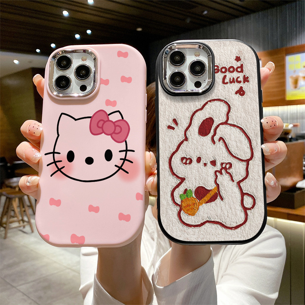 เคสโทรศัพท์สําหรับ IPhone 11 12 13 14 15 PRO MAX 6 7 6S 8 14 15 Plus XR XS MAX 6SPlus 7Plus 6Plus 8Plus 14Plus 15Plus XSMAX ขอบตรงน่ารัก Hellen Kitty นุ่มปกหลัง