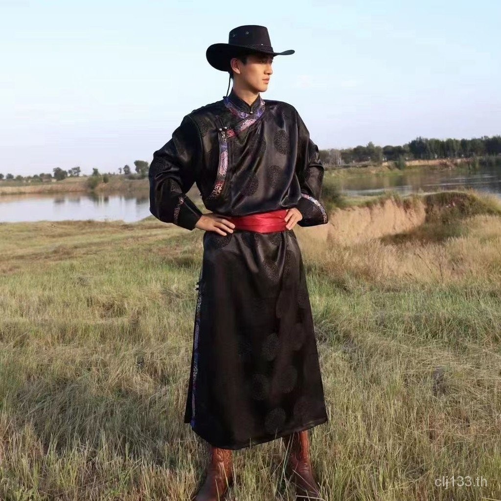 จีนมองโกเลียชาติพันธุ์ทุกวันชุดลําลองผู้ชายเสื้อคลุมสไตล์มองโกเลียผู้ชายสวมใส่