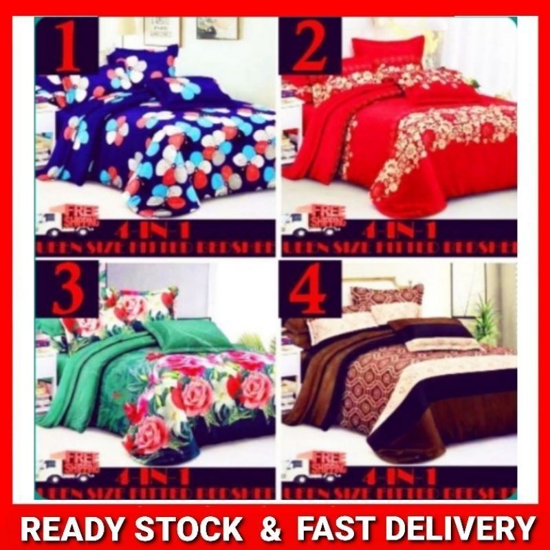 4-IN-1 QUEEN SIZE FITTED BEDSHEET/ CADAR TILAM QUEEN ผ้าฝ้าย 100%