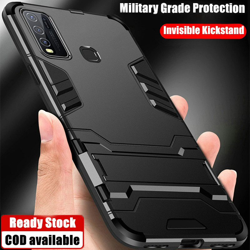 สําหรับ Vivo Y50 Y30 1935 1938 Slim Dual Layer Heavy Duty ป้องกันซ่อน Kickstand ทหารเกรด Hard Protection กรณี