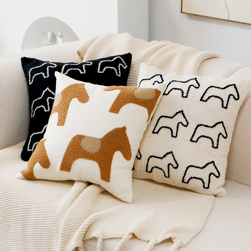 45x45 ซม.Nordic Simpleโยนหมอนปักตุ๊กตาน่ารักสัตว์โซฟาเบาะเอวตกแต่งบ้านปลอกหมอน