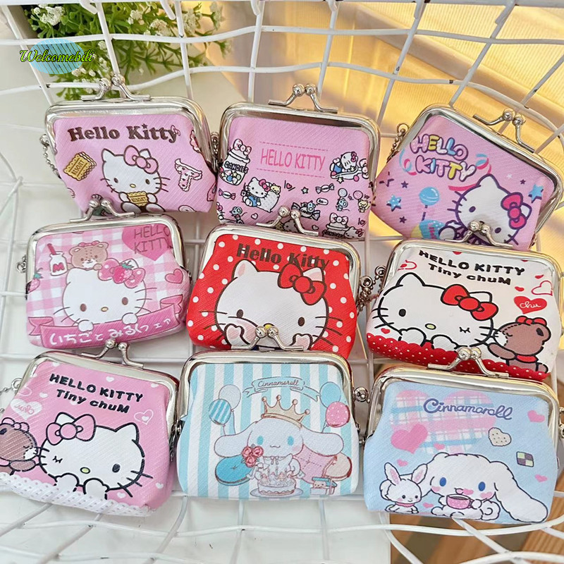 SANRIO [Welcomebili] 1pcหูฟังเหรียญกระเป๋าเก็บแบบพกพาsanrio Kuromi Hello Kittyกระเป๋าเงินเหรียญเล็กๆDIYจี้น่ารักPUกระเป๋าสตางค์หัวเข็มขัดขนาดเล็กใหม่