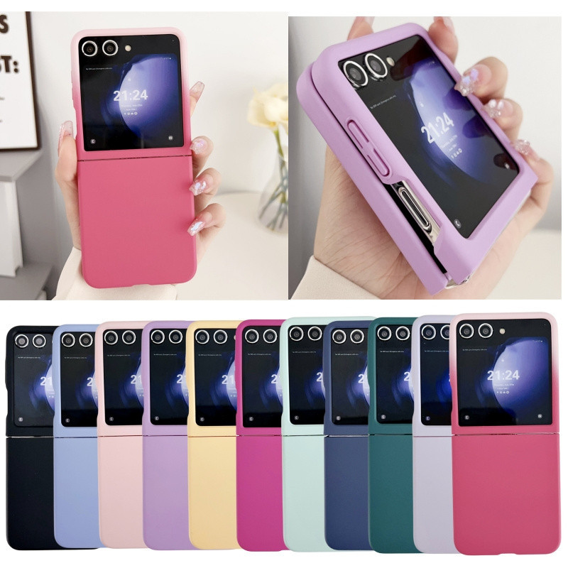 เคสหน้าต่างขนาดใหญ่สีทึบบางเฉียบปลอก Samsung Galaxy Z Flip 6 Z Flip 5 Slim Cover Skin Friendly Hard PC Shell Z Flip6 Flip5