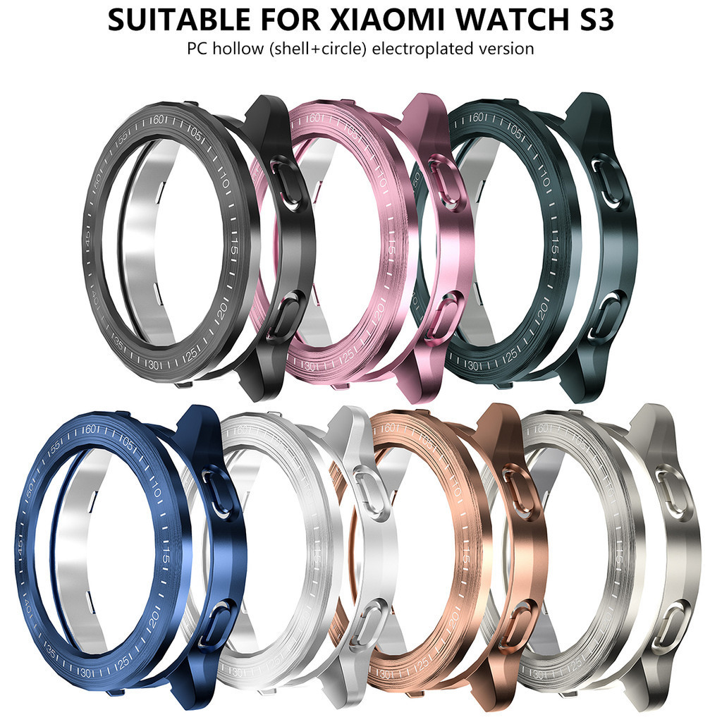 ฝาครอบใช้งานร่วมกับ Xiaomi Mi นาฬิกา S3 อุปกรณ์เสริม PC Protector Shell สําหรับ Mi นาฬิกา S3 Electroplated Wire Drawing Hollow กรณี + bezel