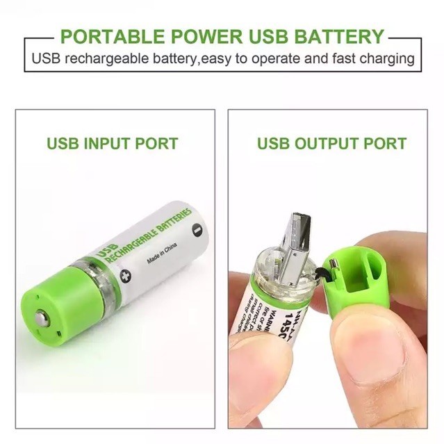 Battery AA ถ่านชาร์จ USB AA ขนาด 2.5A 1.2V 1450MAH ใช้ได้กับอุปกรณ์ทุกชนิด เช่น รีโมท ของเล่น ไฟฉาย เป็นต้น ชาร์จซ้ำได้