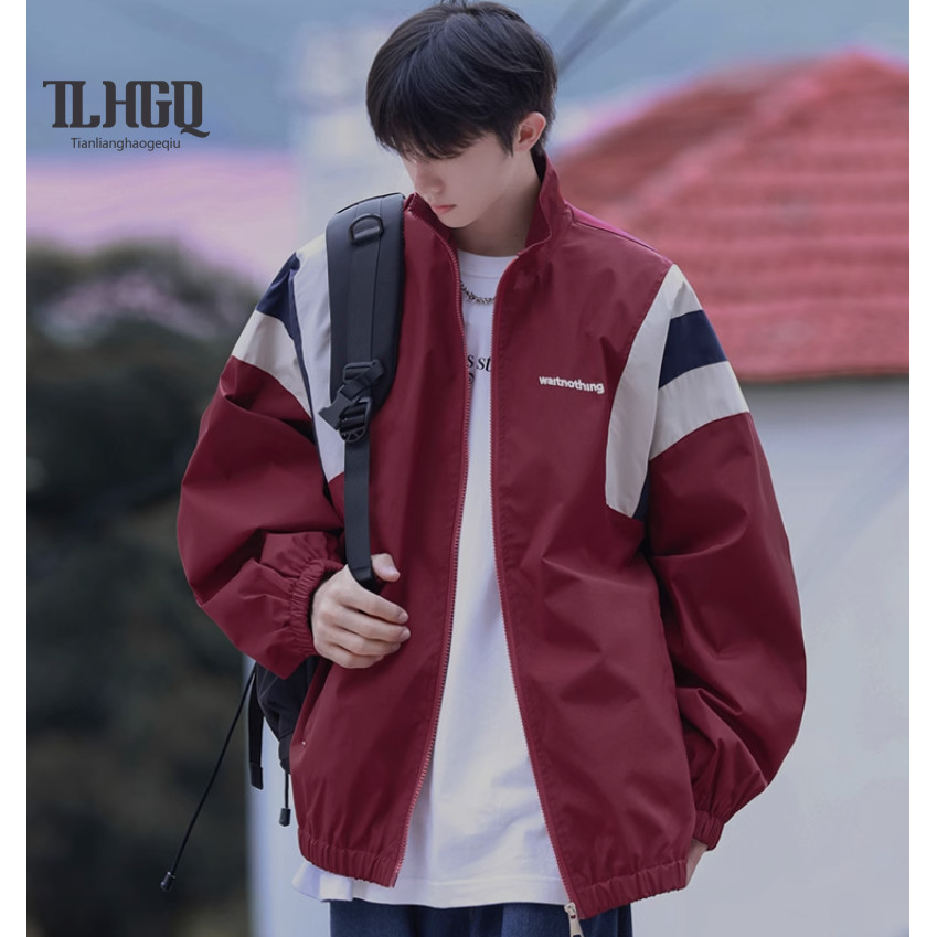 เสื้อแจ็คเก็ตเย็บปะติดปะต่อกันแบบลําลองสําหรับผู้ชาย เสื้อแจ็คเก็ตกันลมและกันน้ํา