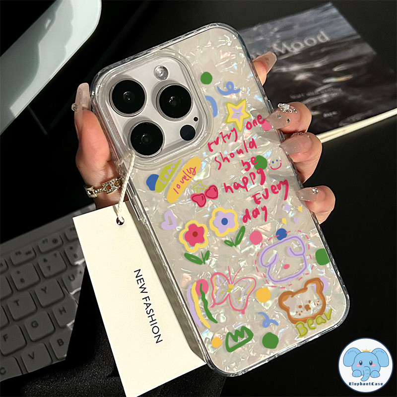 หมีน่ารักผีเสื้อดอกไม้โปร่งใสวงเล็บรูปแบบตัวยึดเข้ากันได้กับ IPhone 13 15 14 7Plus 11 XR 12 Pro Max 14 15 8Plus X XS Max