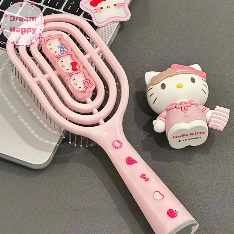 Dreamhappy Kawaii Hello Kitty Kuromi Cinnamoroll หวี Hollow หวีนวดยาวถุงลมนิรภัยหวีสําหรับสาวของขวัญวันเกิด TH