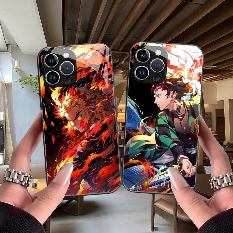 อะนิเมะ Kazuki Demon Slayer สูงกรณีแก้วใส High-end รวมทุกอย่างโทรศัพท์มือถือกรณี iPhone 14 เคสป้องกัน iPhone 15 11 12 13 Pro Max Xr Anti-fall กรณี