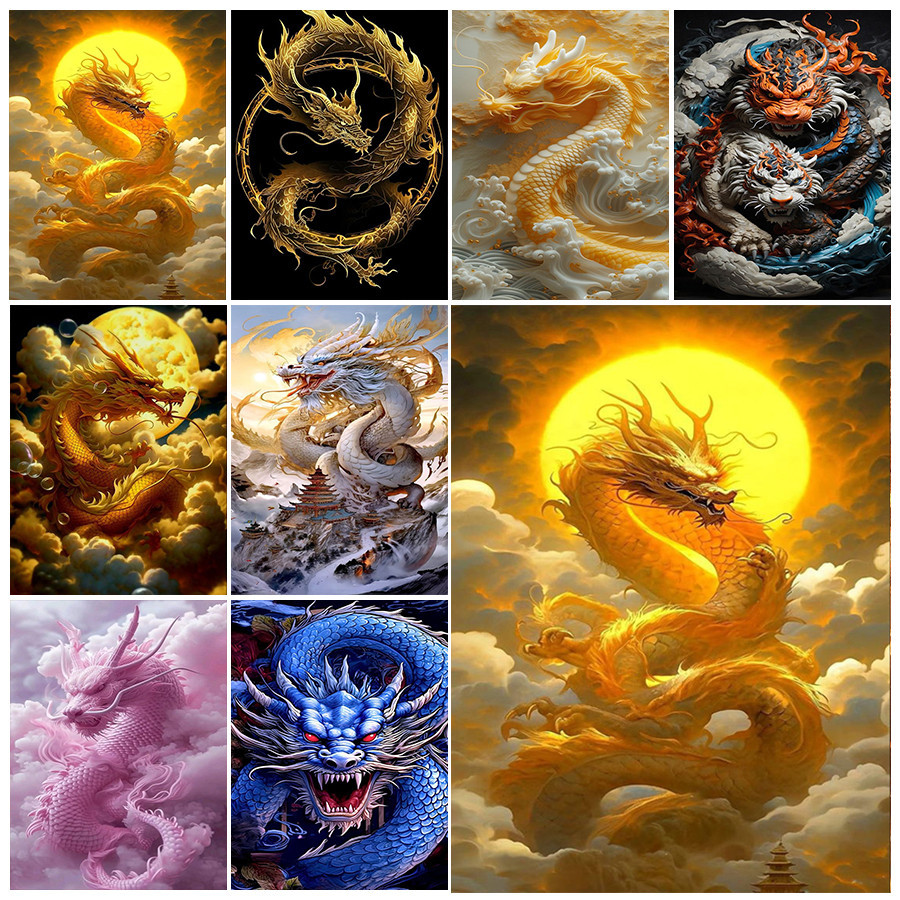 5ง ภาพวาดเพชร งIY รูปชุดมังกรโทเท็ม, ของขวัญตกแต่งผนังบ้าน, โมเสคแฮนด์เมด, ศิลปะภาพสีน้ํามัน, สติ๊กเกอร์ดิจิตอลที่เดินทางมาพักผ่อนและผ่อนคลาย