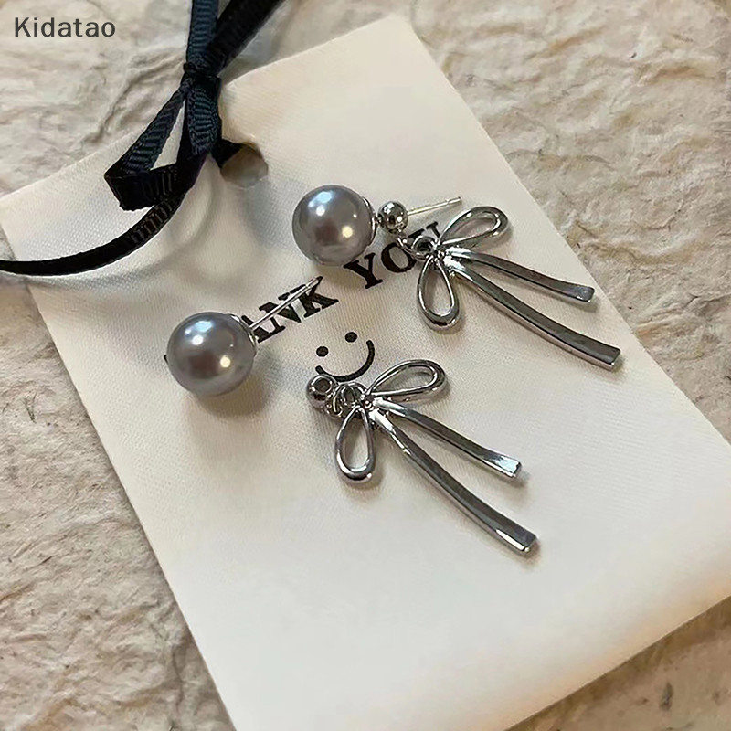 Kidatao 1 ชิ้น/คู่แฟชั่น Graceful Bowknot Pearl จี้ Choker สร้อยคอต่างหูสําหรับผู้หญิงสาวอารมณ์เครื่องประดับอุปกรณ์เสริมใหม่