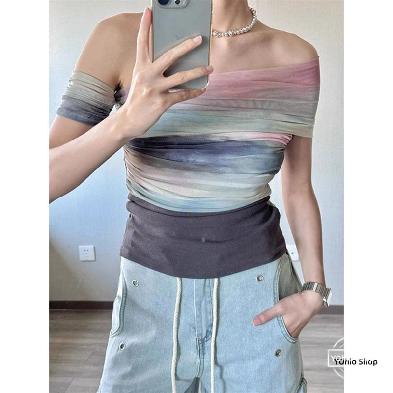 เสื้อยืดแขนสั้นอเนกประสงค์เซ็กซี่ปิดไหล่ผู้หญิงฤดูร้อน