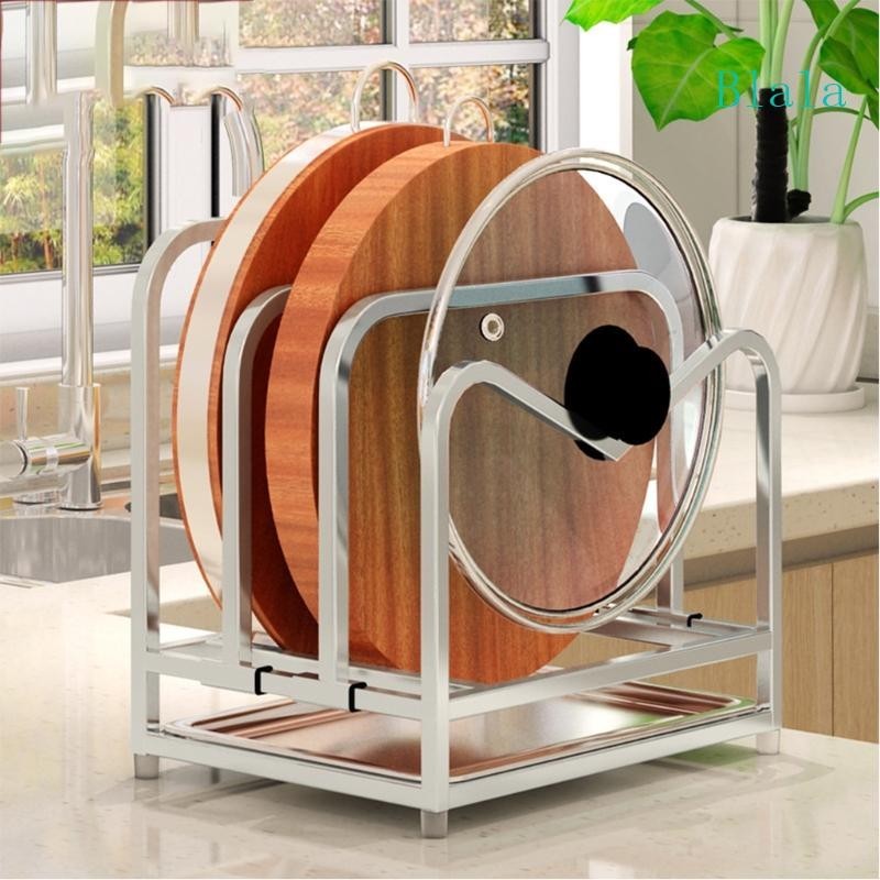 Blala สแตนเลส Double-layer หม้อฝาปิดทนทานเขียง Rack Kitchen Organizer Anti-slip Board ชั้นวาง Hou