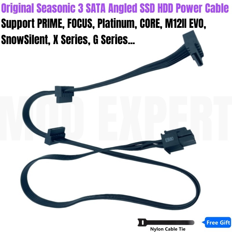 Seasonic 3 SATA ชายมุม SSD HDD Riser สายไฟสําหรับ PRIME Ultra Platinum 1000 W, 850 W, 750 W, 650 W 5