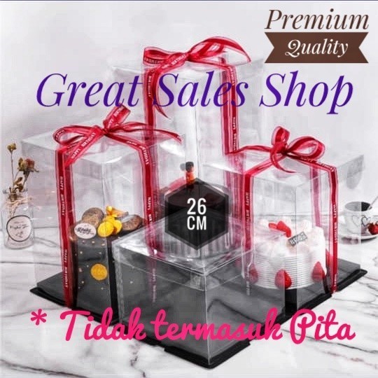 ✨ -กล่องเค้กกล่องเค้กใสใสใส Mica PET กล่องเค้ก 26 CM - สีเงิน, P26 x W26 x H24