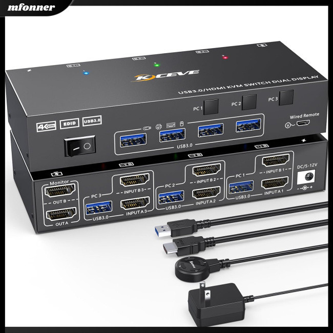 New Dual Monitor KVM Switch, USB 3.0 HD อินเทอร์เฟซมัลติมีเดีย KVM Switch, 4K@60Hz 2K@144Hz KVM Swit